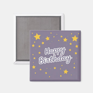 Aimant Joyeux Anniversaire Étoiles Dorées sur Fond Bleu