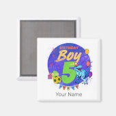 Aimant Joyeux anniversaire garçon 5e anniversaire Dinosau (Recto/Verso)