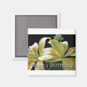 Aimant Joyeux anniversaire Lily Jaune Design floral (Recto/Verso)