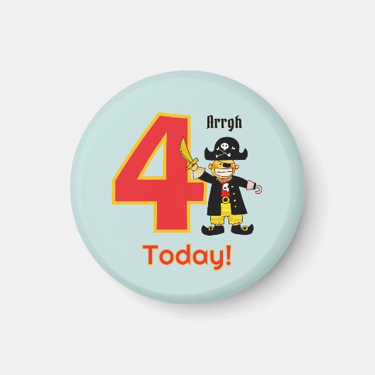 Aimant Joyeux Anniversaire Mignon Garçon Pirate 4 Ans (Devant)