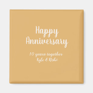 Aimant Joyeux anniversaire or blanc 10 ans nom date 