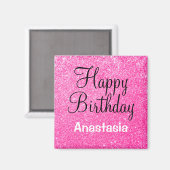 Aimant Joyeux Anniversaire Paillettes Rose Chaud Nom (Recto/Verso)