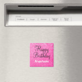 Aimant Joyeux Anniversaire Paillettes Rose Chaud Nom (In Situ (Lave-vaisselle))