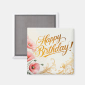 Aimant Joyeux Anniversaire, pavots, (Recto/Verso)