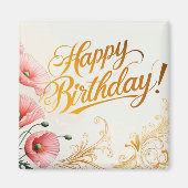 Aimant Joyeux Anniversaire, pavots, (Devant)