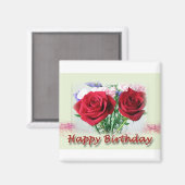 Aimant Joyeux Anniversaire Roses Rouges Design Floral (Recto/Verso)