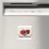 Aimant Joyeux Anniversaire Roses Rouges Design Floral (In Situ (Lave-vaisselle))