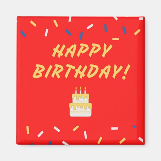 Aimant Joyeux anniversaire sur rouge (Devant)