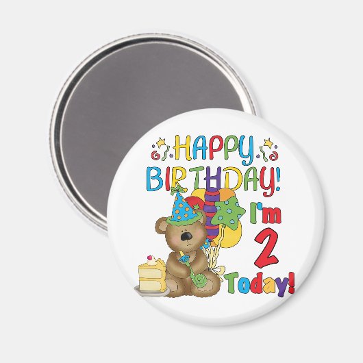 Aimant Joyeux anniversaire Teddy Bear 2e anniversaire (Recto/Verso)