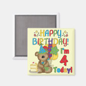 Aimant Joyeux anniversaire Teddy Bear 4th T-shirts et cad (Recto/Verso)