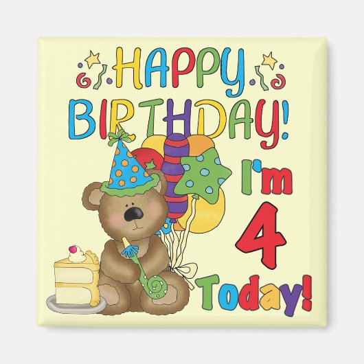 Aimant Joyeux anniversaire Teddy Bear 4th T-shirts et cad (Devant)