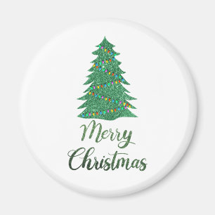 Aimant Joyeux arbre de Noël - parties scintillant verte