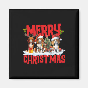 Aimant Joyeux Beagle de Noël Chien de Santa Hat Reindeer