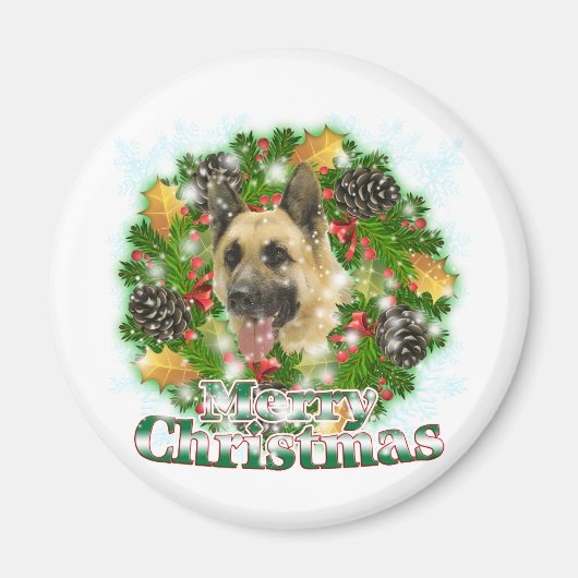 Aimant Joyeux berger allemand de Noël (Devant)