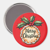 Aimant Joyeux biscuit de Noël avec baies Holly (Recto/Verso)