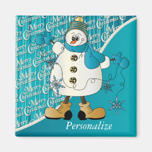 Aimant Joyeux bonhomme de neige bleu Noël