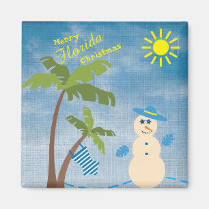 Aimant Joyeux bonhomme de neige tropical de Noël de la