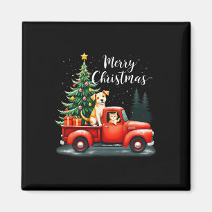 Aimant Joyeux Camion Rouge Noël Avec Chien & Chat Noë