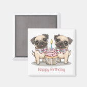 Aimant Joyeux Carlin d'anniversaire Chiens Cupcake (Recto/Verso)
