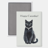 Aimant Joyeux Caturday Chat Noir (Recto/Verso)