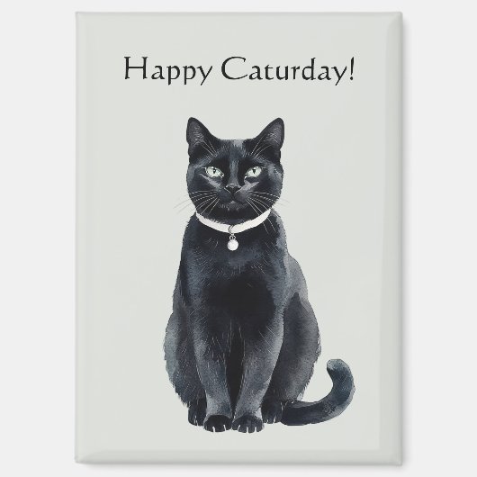 Aimant Joyeux Caturday Chat Noir (Recto)