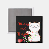 Aimant Joyeux Chat Jouer Avec Lumière LED | Noël mignon (Recto/Verso)