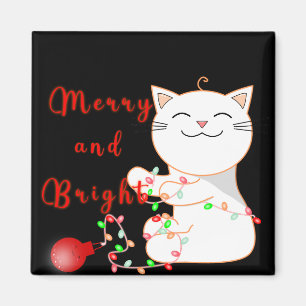 Aimant Joyeux Chat Jouer Avec Lumière LED   Noël mignon