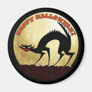 Aimant Joyeux Chat noir d'Halloween avec Pleine lune