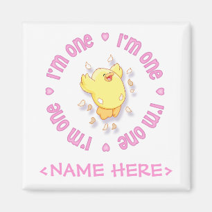 Aimant Joyeux Chick 1er Anniversaire rose
