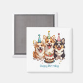 Aimant Joyeux Chiens de Corgi d'anniversaire (Recto/Verso)
