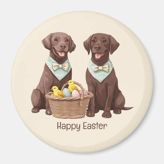 Aimant Joyeux Chiens de récupération de chocolat de Pâque (Devant)