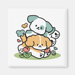 Aimant Joyeux Chiots Arrivés En Mai - Kawaii Dog Art