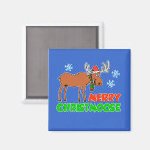 Aimant Joyeux Christmoose mignon Caricature Moose (Recto/Verso)