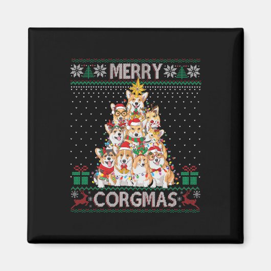 Aimant Joyeux Corgmas Doux moche Funny Corgi Noël T (Devant)