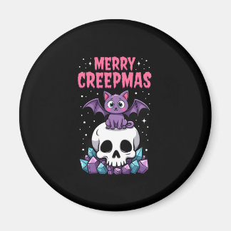 Aimant Joyeux Creepmas Chat Pastel Goth Noël Crâne T-S