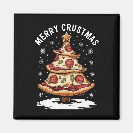 Aimant Joyeux Crustmas Pizza Arbre de Noël Joyeux Noël Pi (Devant)