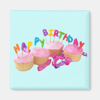 Aimant Joyeux Cupcake et bougies d'anniversaire