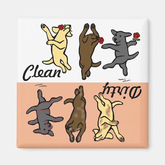Aimant Joyeux Danseurs Labradors Propre / Sale (Devant)