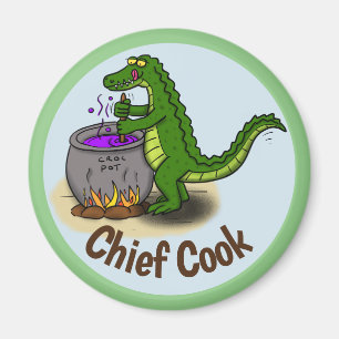 Aimant Joyeux dîner de cuisine d'alligator vert caricatur