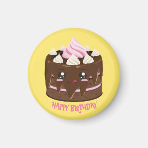 Aimant Joyeux gâteau au chocolat d'anniversaire, kawaii,
