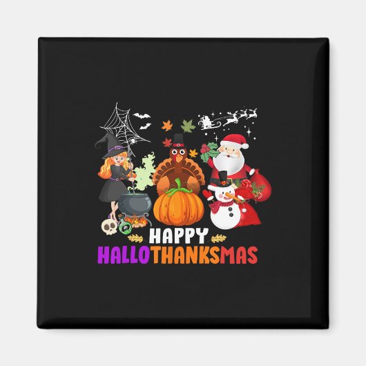 Aimant Joyeux Hallothanksmas Fun Halloween Noël d'automne (Devant)