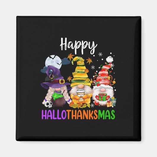 Aimant Joyeux Hallothanksmas Gnomes Halloween Thanksgivin (Devant)