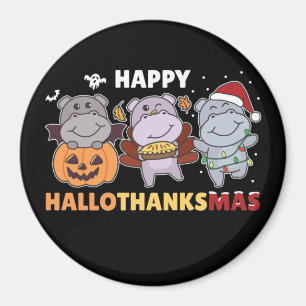 Aimant Joyeux Hallothanksmas Hippopotames Noël Hippo Magn
