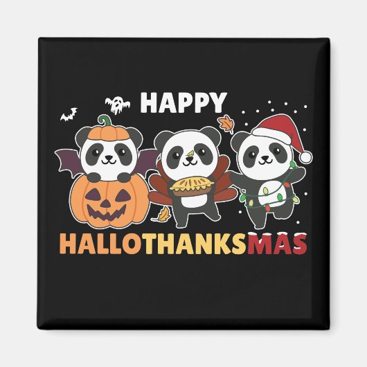 Aimant Joyeux Hallothanksmas Pandas Christmas Panda Magne (Devant)