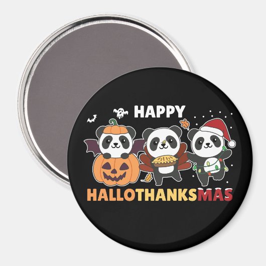 Aimant Joyeux Hallothanksmas Pandas Christmas Panda Magne (Recto/Verso)