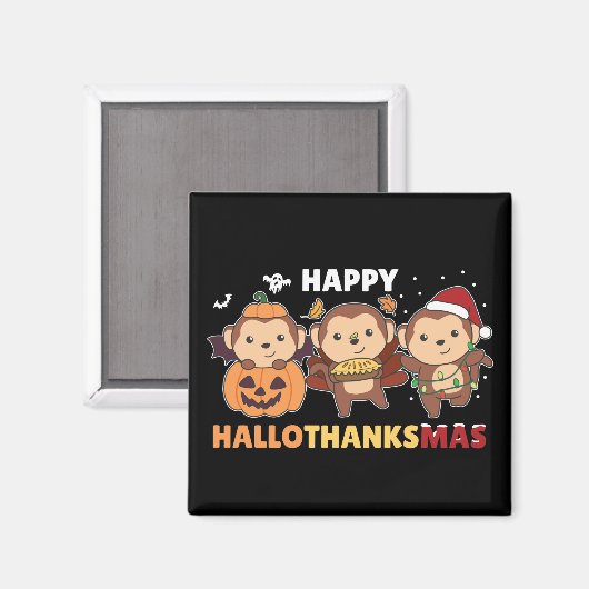 Aimant Joyeux Hallothanksmas Singe Noël Singes Magn (Recto/Verso)