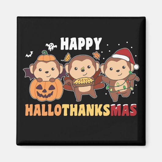 Aimant Joyeux Hallothanksmas Singe Noël Singes Magn (Devant)