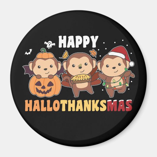 Aimant Joyeux Hallothanksmas Singe Noël Singes Magn (Devant)