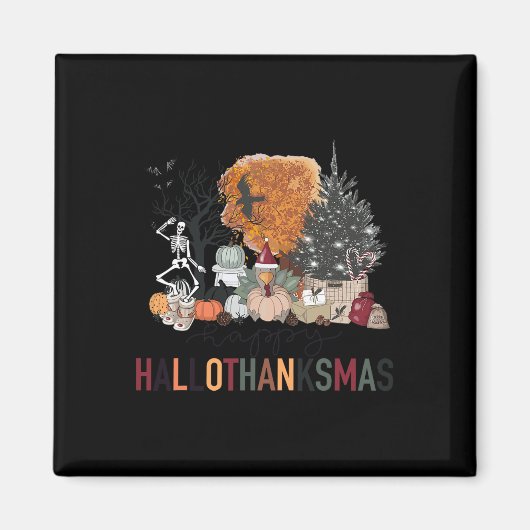 Aimant Joyeux Hallothanksmas squelette dinde Noël Hal (Devant)