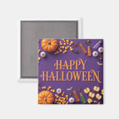 Aimant Joyeux Halloween à plat sur fond violet (Recto/Verso)